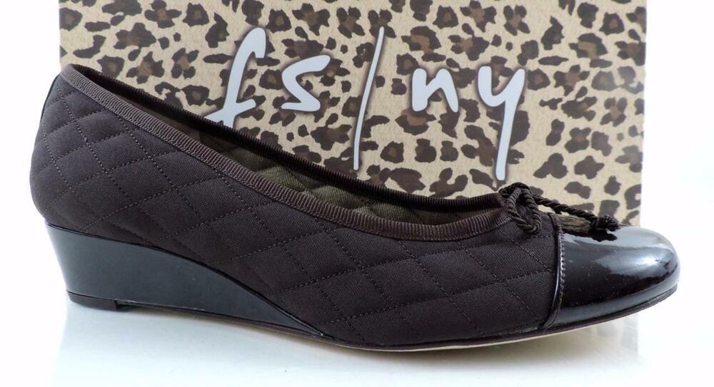 FS/NY French Sole New York Deluxe Wedge Pumps Brown Patent / Nylon Size 8